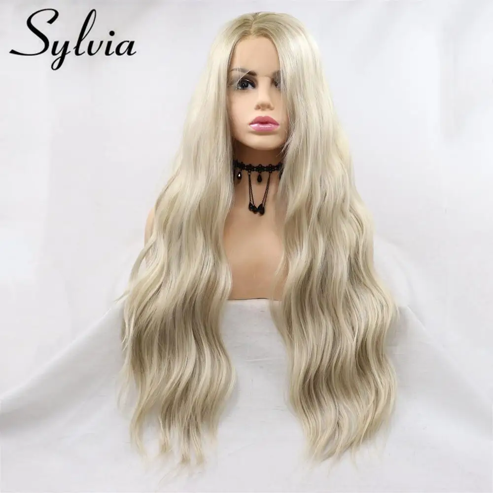 

Sylvia Synthetic Lace Front Blonde Wig Heat Resistant Hair Ombre Loose Wave Wig Brown Root Side Part Long Daily Wig For Women