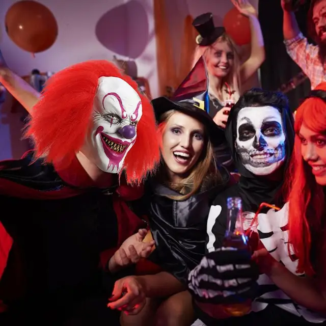 Adereços de Halloween, máscaras de palhaço, adereços de desempenho,  paródias de terror assustador, rostos assustadores, capôs, casas  assombradas (1 laranja) Moda