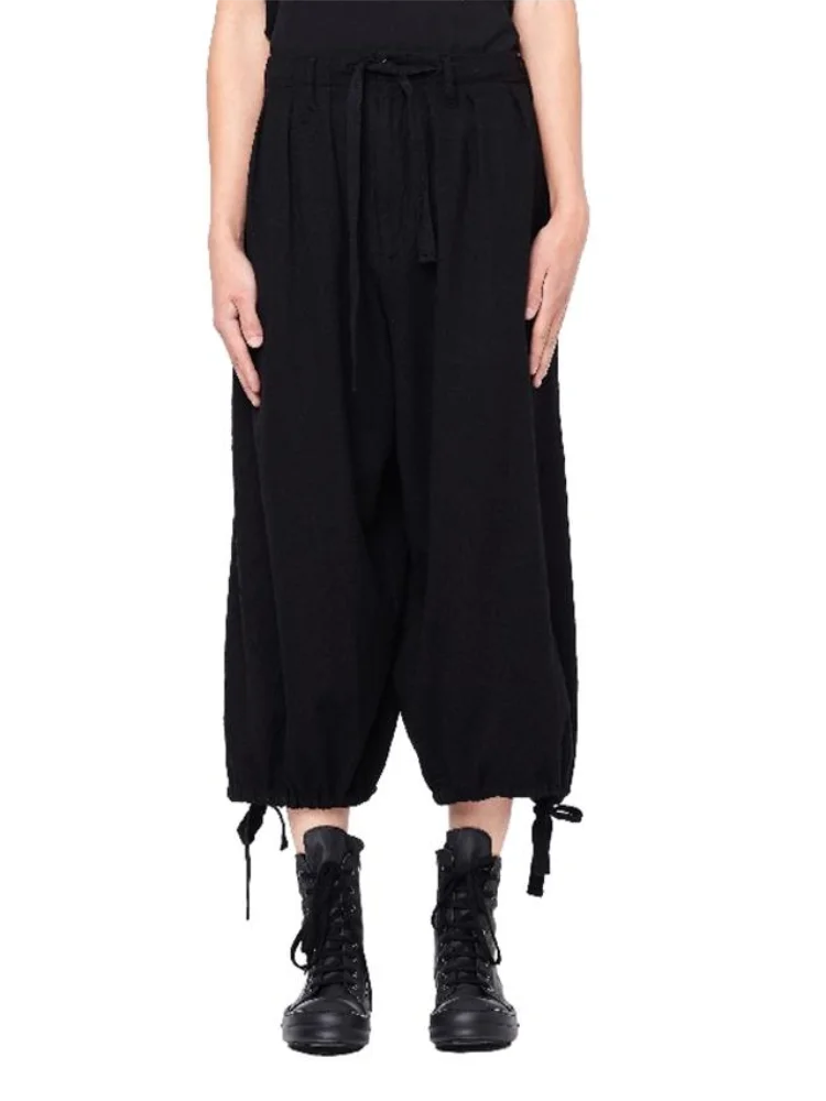 Men's Casual Pants Straight Pants Wide Leg Pants Autumn And Winter New Black Elastic Waist Drawstring Design Woolen Pants
