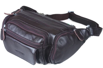 

TIDING Utility pouch Money holder Shoulder Black leather waist pack Mens casual bag 3046