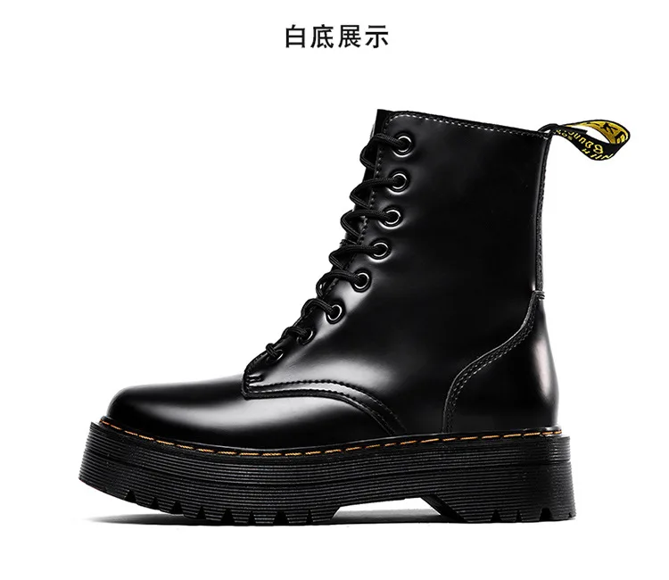 new Flat Platform Boots Women Shoes Autumn Winter Fur Fashion Round Toe Lace-up Leather Boots Ladies Shoes Woman boots y671