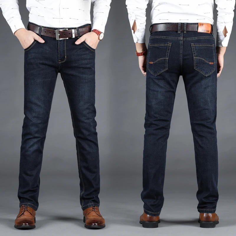 New Men Business Style Slim fit Straight Jeans Fashion Classic Blue