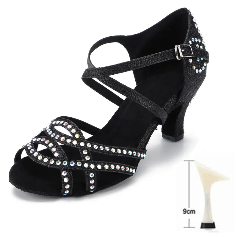 Женская обувь Профессиональный Танцы женские бальные танго Обувь для танцев девочек Туфли для латинских танцев на высоком каблуке 6/7. 5/8. 5/9/туфли на высоком каблуке(10 см); - Цвет: Black  9CM