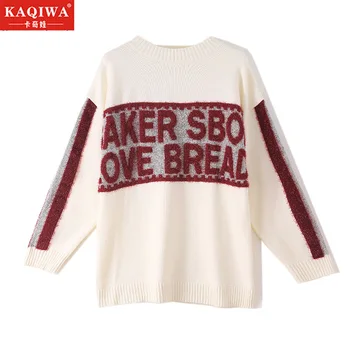 

2019 Autumn Fashion Elegant Letter Embroidery Knitted Long Pullovers Sweater Winter Letter Casual Loose Sweater Dress For Women