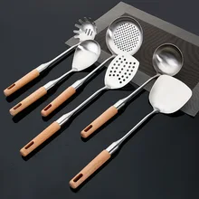 Для дома, древесные ручки лопаточка из нержавеющей стали термостойкая Толстая кухонная лопатка кухонный набор Ladel кухонные приборы