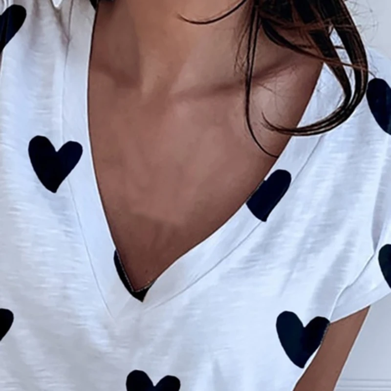 women's shirts & tops Heart Print Women Shirt Blouse Plus Size 2020 Casual Summer Short Sleeve Loose Shirt Ladies Streetwear Tops Blusa Clothing cute blouses