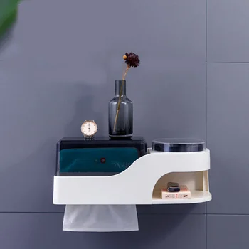 

Punch-Free Tissue Box With Ashtray Waterproof Toilet Paper Holder Wall-Mounted Storage Paper Towel Holder Bathroom Accessories