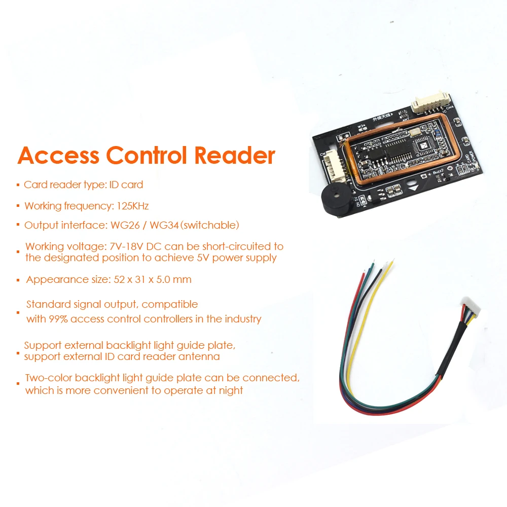 Módulo de leitor de cartão rfid de 125khz, controle de acesso wireless, módulo de leitor de cartão indutivo com 26 /34