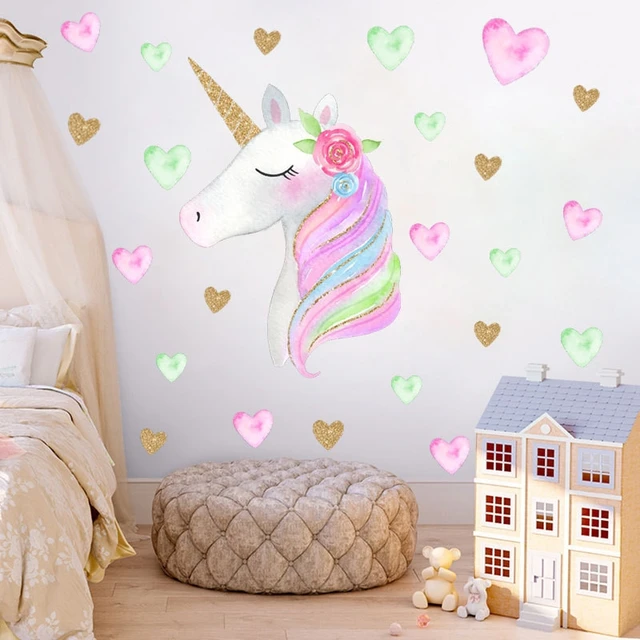 Stickers licorne. Décoration murale chambre enfant fille thème licorne