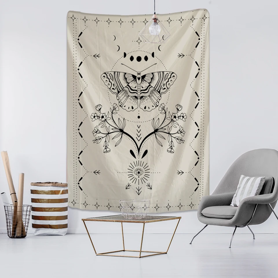 Simple Tarot Flower Butterfly Pattern Tapestry Blanket Psychedelic Witchcraft Wall Hanging Bohemia Gypsy Home Bedroom Decorating