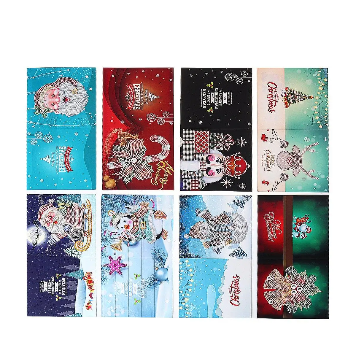  Merry Christmas Festival Greeting Cards 8Pcs/Set DIY Diamond Painting Invitation Cards Santa Claus  - 4000174819008