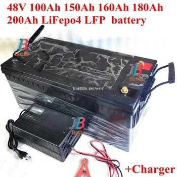 

48V 100Ah 150Ah 160Ah 180Ah 200Ah LiFepo4 lithium battery BMS 16S for inverter Solar energy storage boat motorhome+10A charger