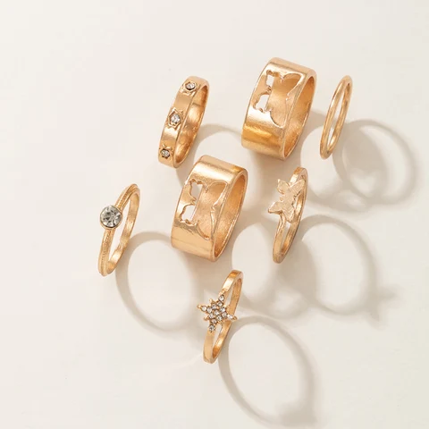 7pcs/sets Pretty Butterfly Ring Sets for Women Hollow Out Geometry Shiny Crystal Stone Wedding Ring Jewelry кольца 18780