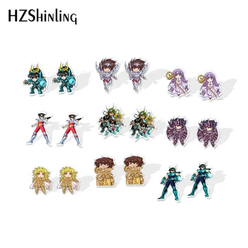 

2020 New Saint Seiya Acrylic Earring Aioria Sakya Shiryu Resin Earrings Epoxy Stud Earring Shrinky Dinks Earrings Anime Jewelry