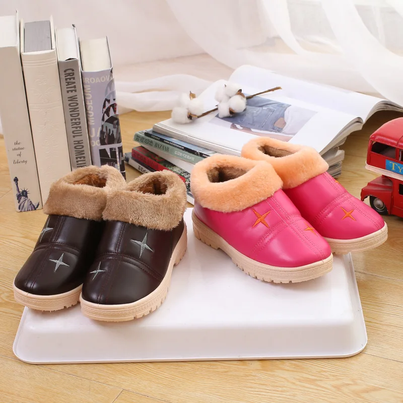 

Winter PU Leather Couples Snow Boots MEN'S AND WOMEN'S Handbags with Warm plus Velvet Cotton Slippers Waterproof Anti-slip Soft-