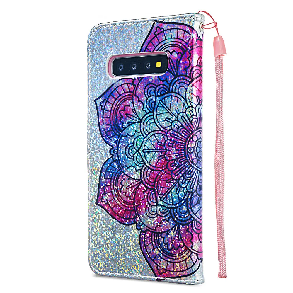Облегающий чехол для Samsung Galaxy S10 Plus + симпатичный блестящий кожаный с подставкой