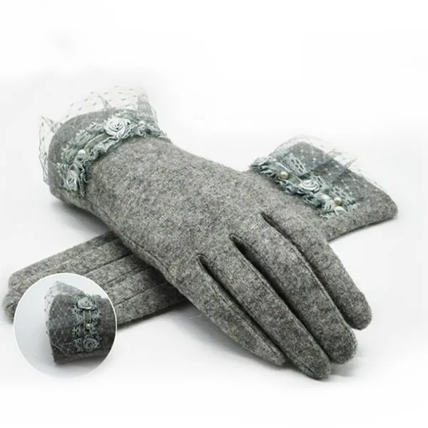 G017 Grey LJCUIYAO, женские, мужские перчатки, теплые, зимние, вязаные, полный палец, перчатки, варежки, для девушек, женская, шерстяная перчатка, шерсть, плюш, бант, высокое качество - Цвет: G017 Grey
