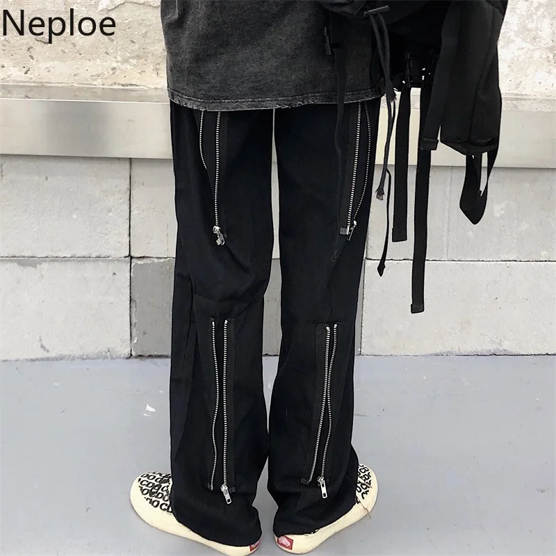 Neploe, женские, мужские брюки-карго, Ретро стиль, Harajuku, на молнии, длинные брюки,, BF, стиль сафари, повседневные, свободные, черные, широкие брюки, 55688