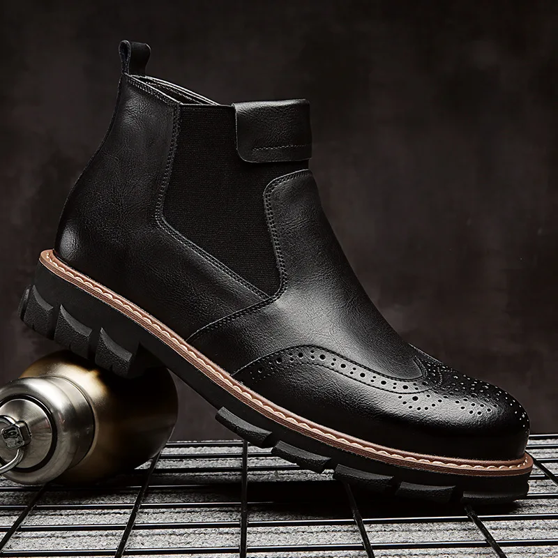 

velvet boots men's casual warm cotton boots fashion trend Chelsea boots leather boots