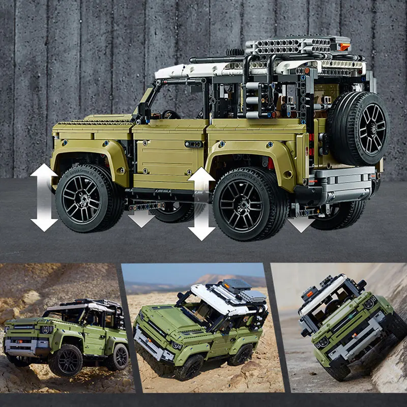 Technic автомобильные игрушки, совместимые 42110 Land Rover Defender с двигателем в сборе, модель автомобиля, строительные блоки, кирпичи, детские рождественские игрушки