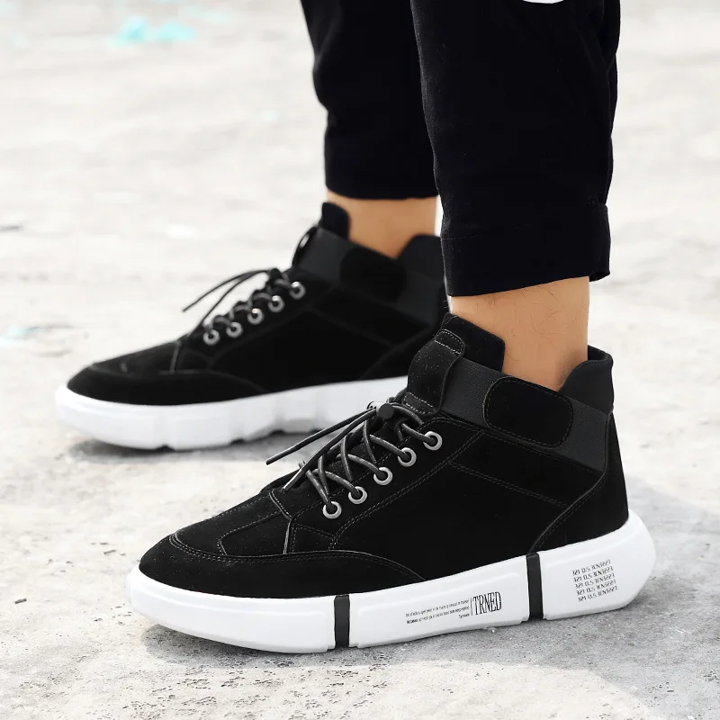 

Extra High Breathable Sneakers Men's Hight-top England Soft-Sole Casual Pigskin Bar Grained Trendy Shoes Students Lace-up Korean