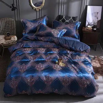 

50Pure Cotton Jacquard Floral Print Bedding set 4Pcs Double King Queen size Bedsheet set Duvet cover Home Decorative Pillowcases