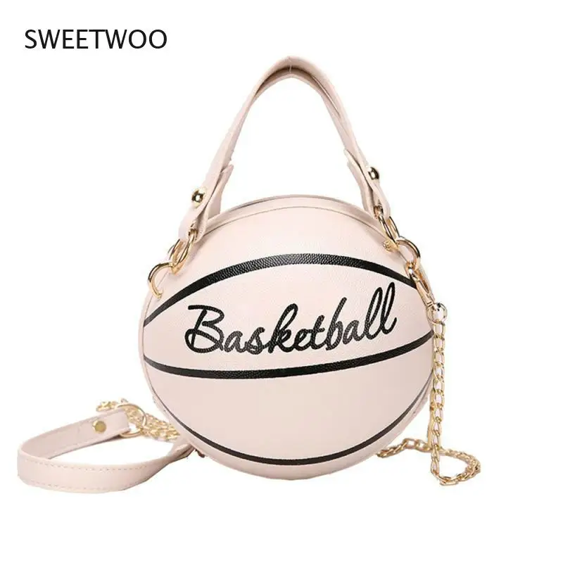 

Buylor Personality Basketball Crossbady Bag for Women Casual PU Leather Handbag Cute Round Ball Purse Wacky Female Chains Tote