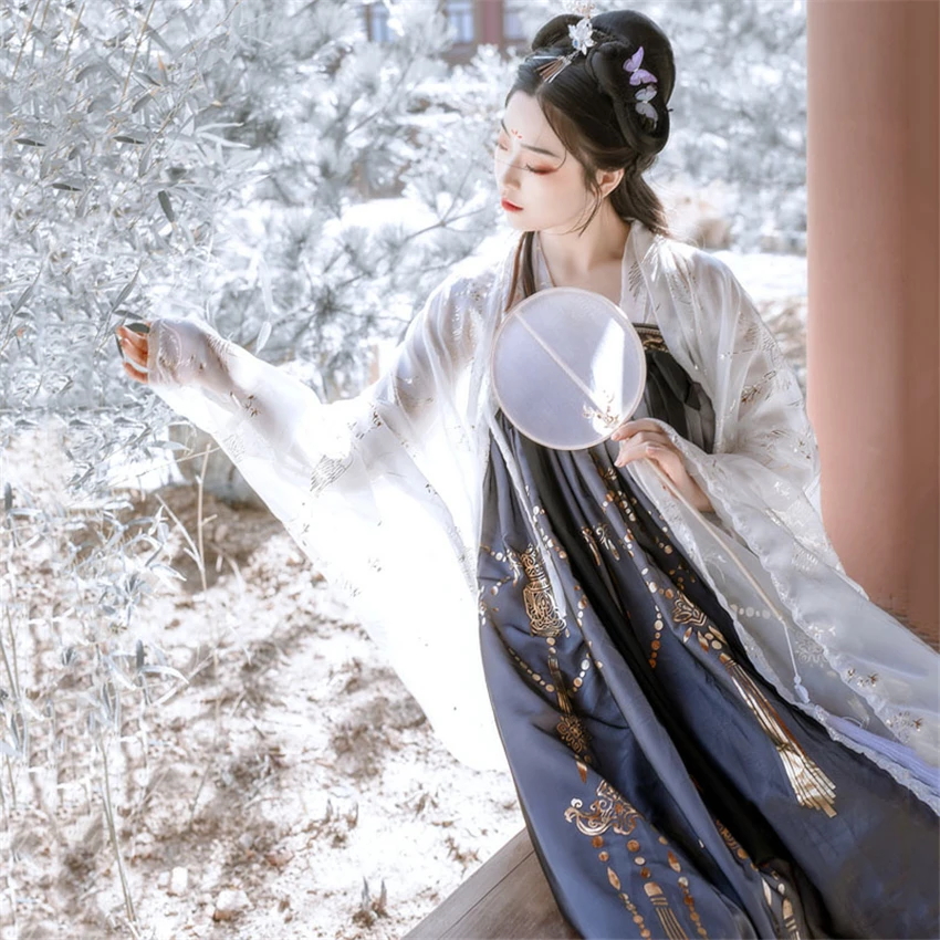 Hanfu Традиционный китайский национальный костюм феи Тан костюм народное Платье женское народное платье с вышивкой древняя Новогодняя одежда танцевальный Халат