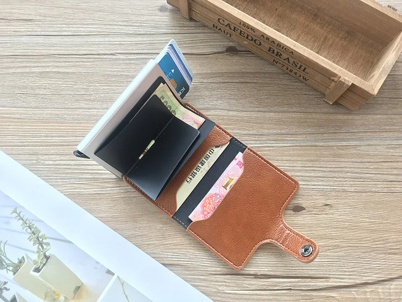 BYCOBECY, новинка, кнопка, кредитный держатель для карт, RFID Блокировка, минималистичный кошелек, всплывающий, защитный чехол для карт, тонкий Противоугонный держатель для ID