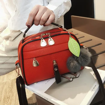 

Fashion PU Leather Handbag for Women 2019 New Girl Messenger Bags with Ball Toy Female Shoulder Ladies Party Leisure Lady bag