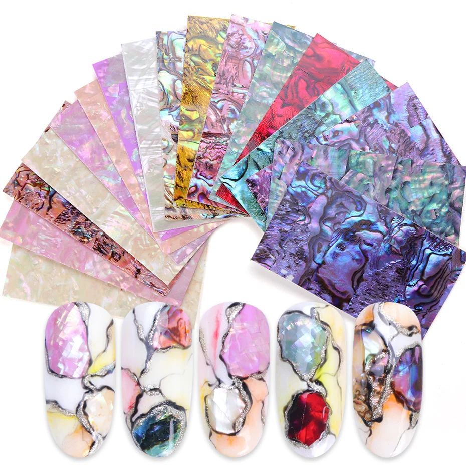 1pc Abalone Shell Nail Art Stickers 3D Adhesive Shiny Gradient Marble Slider For Decorations Decals Manicure Tips JI747 | Красота и