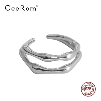 

CeeRom Punk Hollow Minimalist Double Layer Finger Rings S925 Sterling Silver Rings for Women Smooth Female Ring Jewelry Anillos