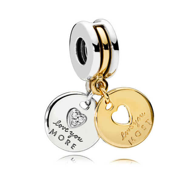 925 Sterling Silver Beads HEART & MUM Two-tone Family Tree  DANGLE Charm Fit Original Pandora Bracelet DIY Jewelry
