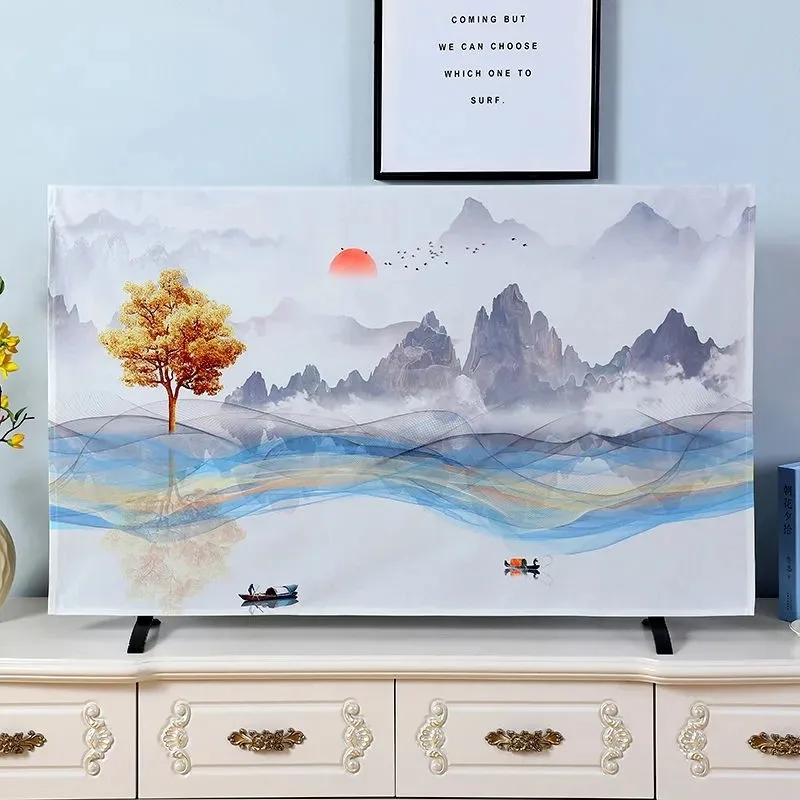 New Simple TV Cover 55-Inch TV Cover LCD Screen Wall-Mounted Curved Screen General Nordic Chinese Painting 32-Inch to 49-Inch