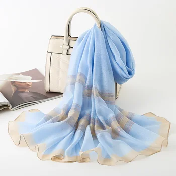 

Stripes Silk Fabric Silk Scarves Women's Decoration Versatile Shawl hijab head scarf luxury