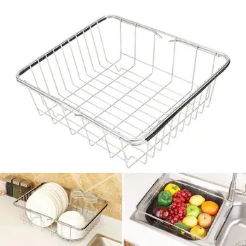 

Wash Vegetables Basket Storage Basket Draining Basket Stretch Multifunctional Domestic Excellent Stainless Steel Rectangular