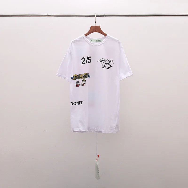 

Europe And America Popular Brand Men And Women Couple Clothes behind Cartoon Printed Ow Teenager Pure Cotton Short-sleeved T-shi