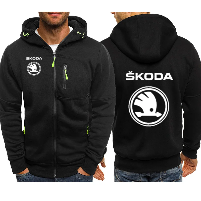 Толстовки для мужчин Skoda с логотипом автомобиля, повседневные толстовки с капюшоном в стиле хип-хоп Харадзюку с длинным рукавом, мужская куртка на молнии, мужская толстовка с капюшоном, одежда - Цвет: black