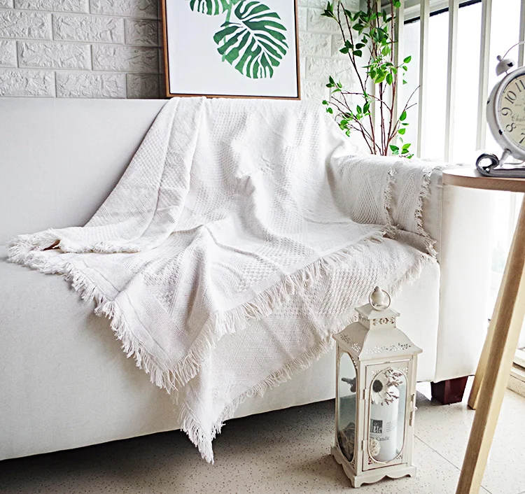 

White Wave Nordic Blankets Nordic Thread Blanket Sofa Decorative Throws Blanket on Sofa/Bed/Plane Knit Blanket with Tassel