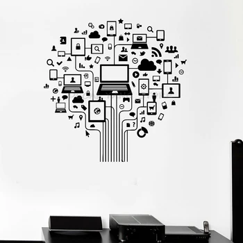 

Computer Tree Wall Decal Internet Social Networks Vinyl Window Sticker Technology Office Computer Classroom Interior Decor 1413