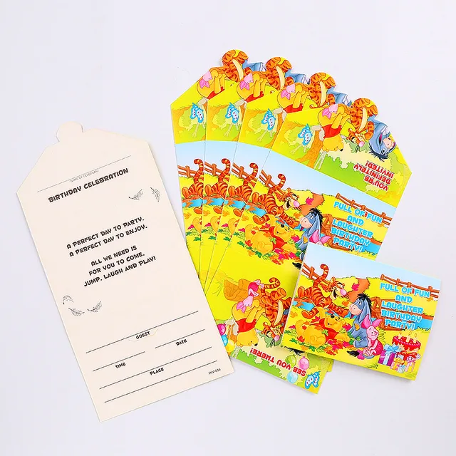 Disney Pooh Children's Birthday Party Supplies Party Tableware Set Paper Towel Tablecloth Paper Plate Knife Fork Spoon Set 6 pcs