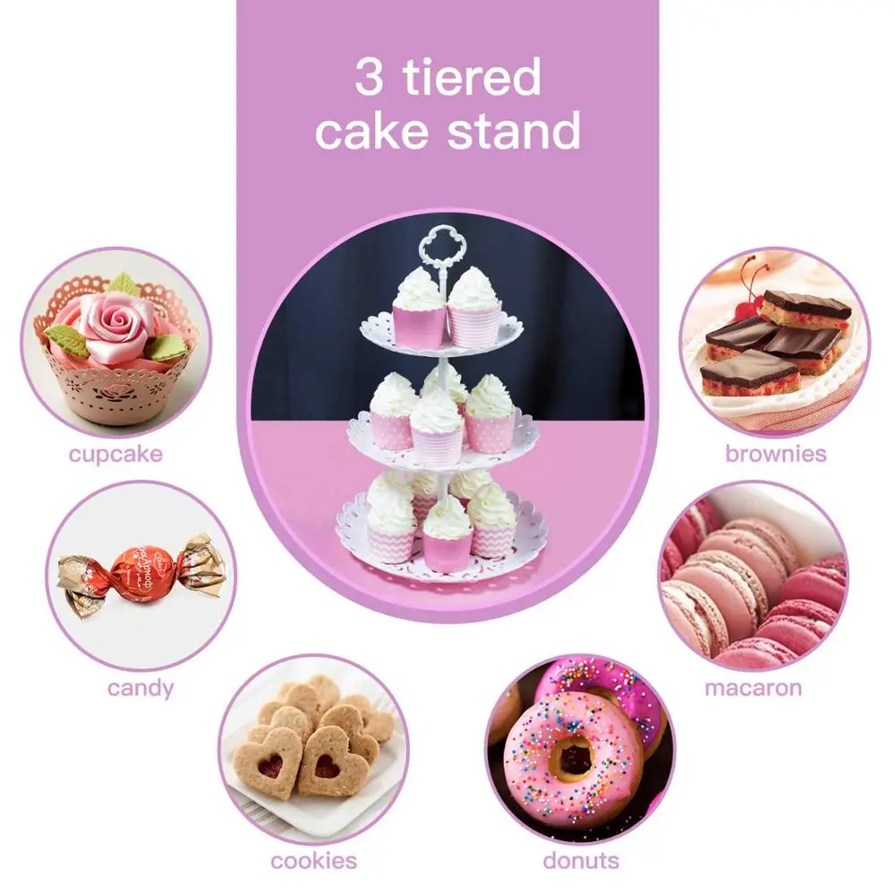 2pcs/pack Cupcake Stand Dessert Stand 3 Tier Cake Stand Fruit Plate Plastic Display Stand for Weddi