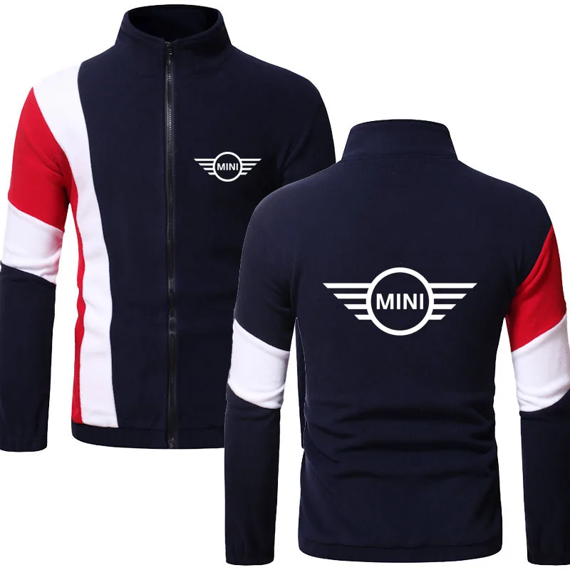 Autumn Winter Mini car logo print high quality Fleece zipper jacket coats 100% cotton Fashion casual Men&#39;s sportswear top