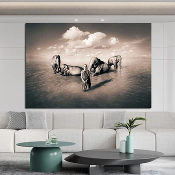

Buddha Human and Nuture Zen Elephant Religion Art Canvas Painting Wall Picture For Living Room photo print Home Decor
