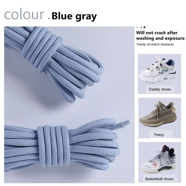 1Pair New 2021 Round Shoelaces Polyester Solid Classic For Yezy Sports Martin Boot shoeslace Sneaker Shoe Laces Strings 20colors Blue gray