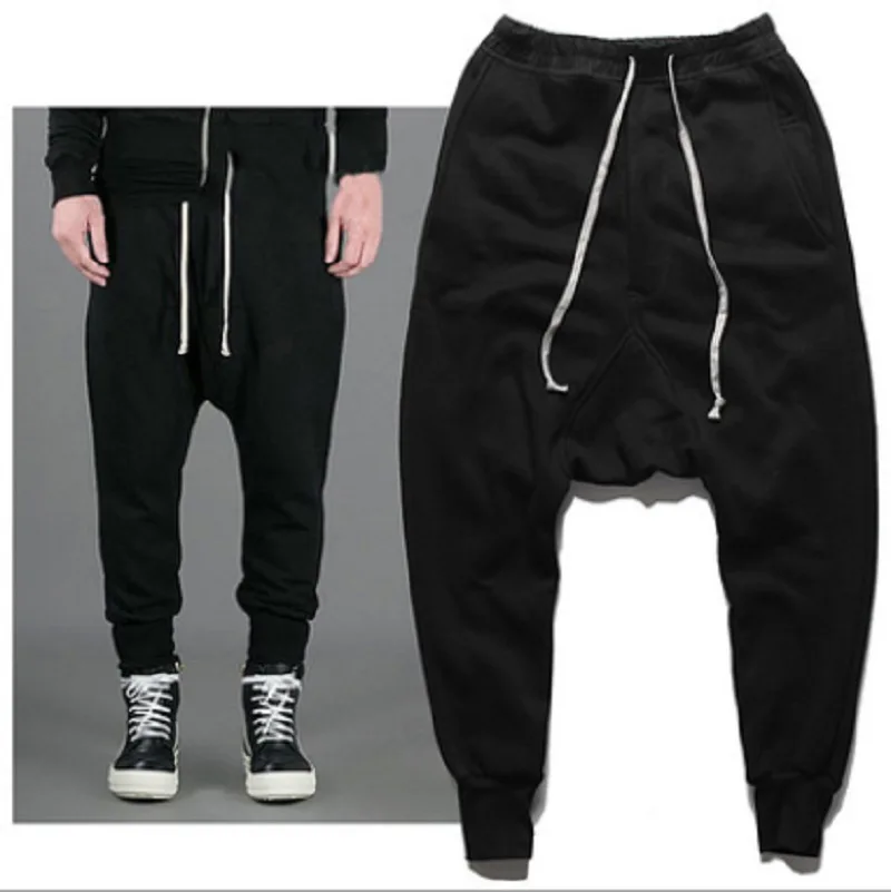 

European and American winter black flying squirrel pants men's loose crotch harem pants with feet