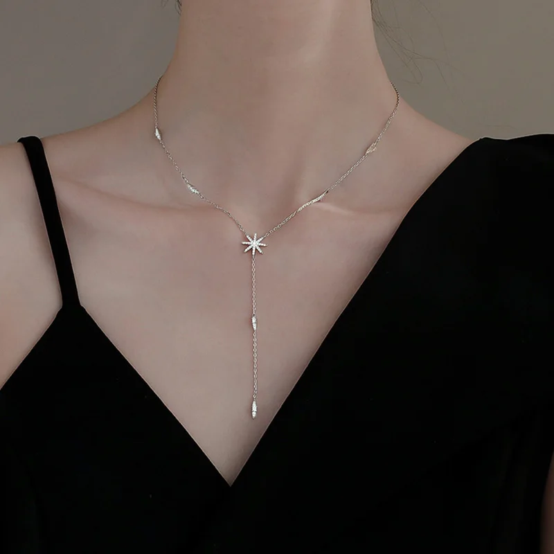 

Chic Necklace For Women Cubic Zircon Star Choker Pendant Necklace Engagement Jewelry Clavicle Chain Fashion Sweater Chain Gift