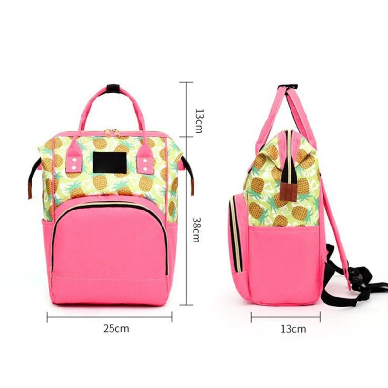 Fashion Cartoon Travel Pineapple Print Mummy Bag Large Capacity Waterproof Backpack Multi-function Backpack #m