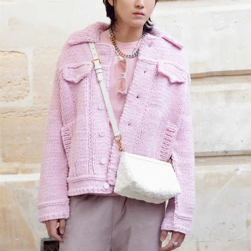 

Women Thick Warm Wool Blend Cardigan 2019 Autumn Winter Turn Down Collar Long Sleeve Pink Cardigan Single Breasted Sweater Coat