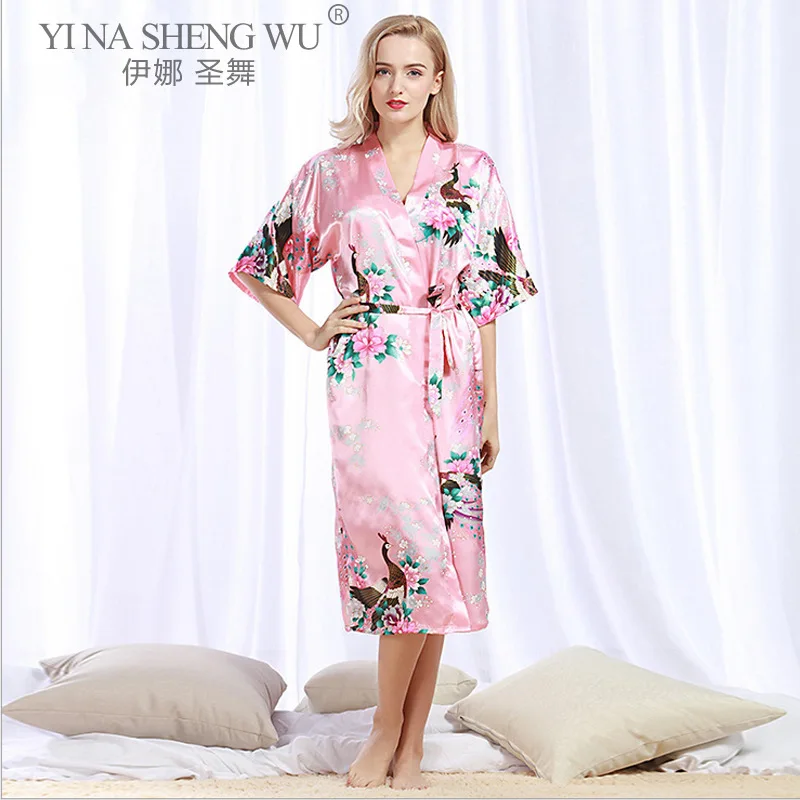 Women Robes for Brides Wedding Robe Sleepwear Pijama Casual Bathrobe Animal Rayon Long Nightgown Japanese Kimono Home Wear | Тематическая